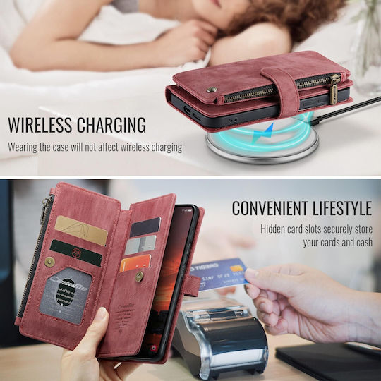 Caseme C30 Samsung Galaxy S25/s24 5g Card Slots Zipper Wallet Synthetic Leather Case Red