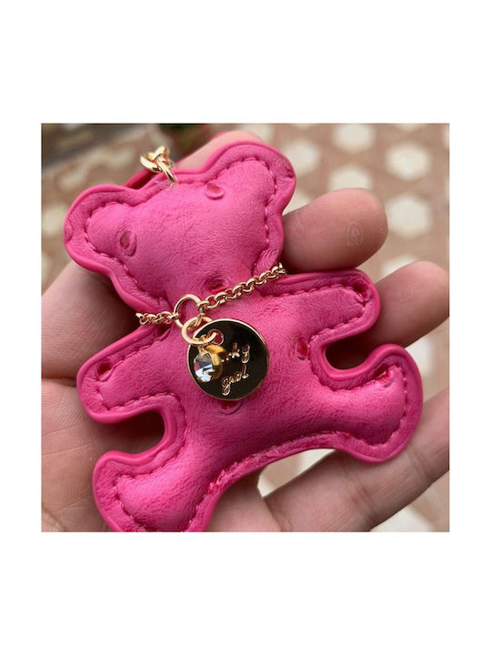 Ecarla Leather Keychain Bear Fuchsia Brl357