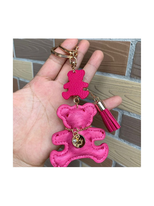 Ecarla Leather Keychain Bear Fuchsia Brl357