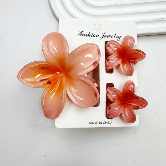 Ecarla Set Hair Clips-clamps Flower Xl +2 Mini Peach Sp419