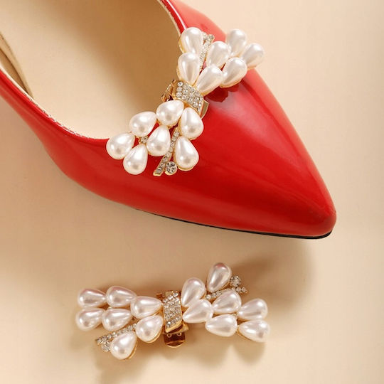 Ecarla Shoe Clips Pearls Rhinestones Bow Kdb52 2pcs
