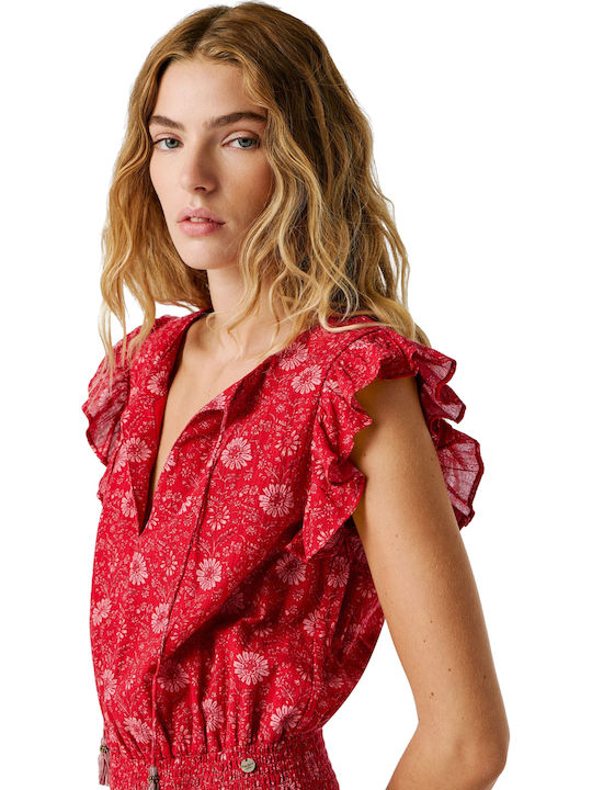 Floral Floral Καλοκαιρινό Mini Φόρεμα Royal Red
