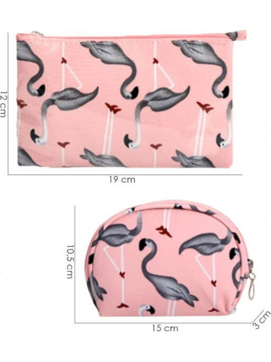 Ecarla Set 3 Cosmetic Bags Pink Gray Flamingos Ks65wz1
