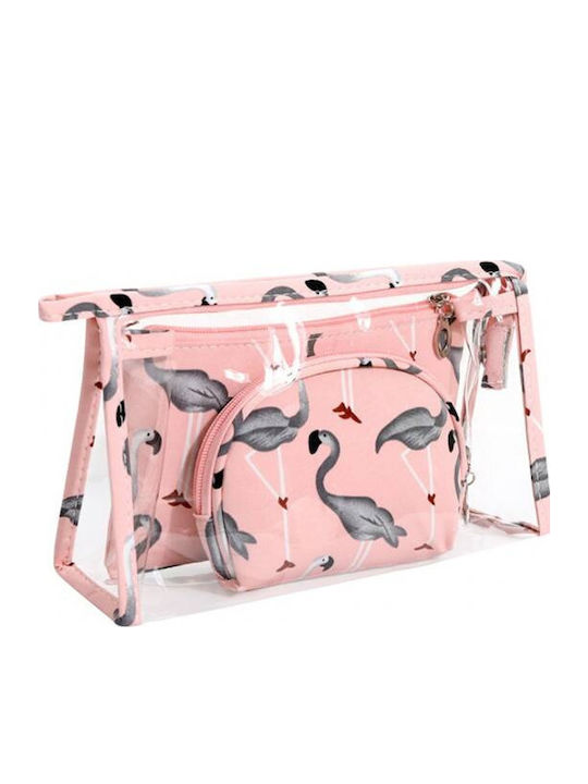 Ecarla Set 3 Nesesere Cosmetice Roz Gri Flamingo Ks65wz1