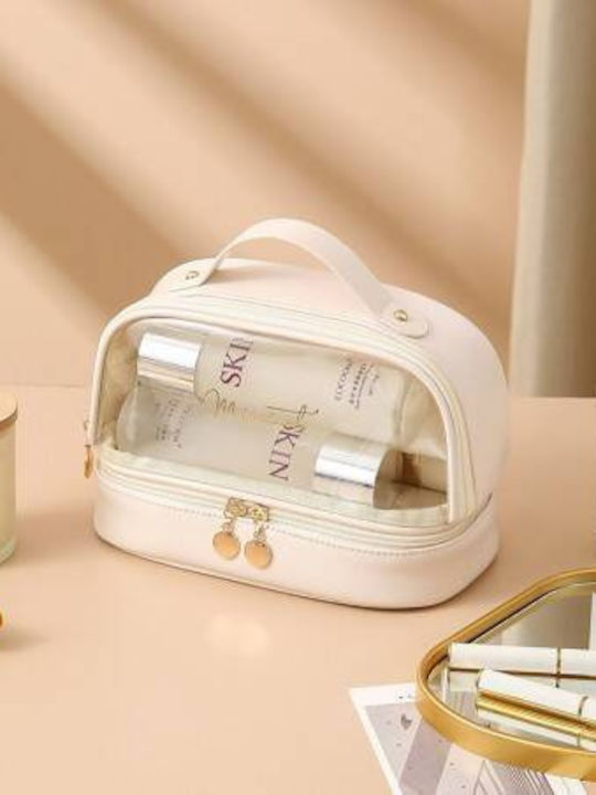 Ecarla Two-level Fabric Makeup Bag Window Cream Ks115b
