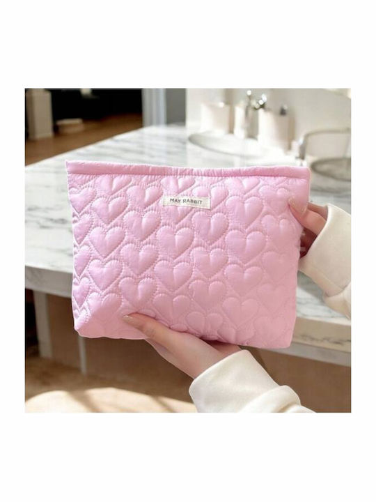 Ecarla Single-compartment Quilted Cosmetic Bag Hearts Pink Ks120r