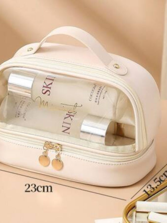 Ecarla Two-level Fabric Makeup Bag Window Cream Ks115b