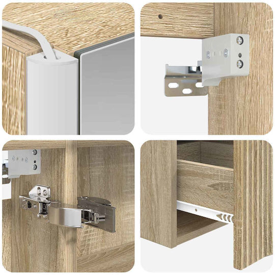 vidaXL Vanity Unit with Sink & Mirror with Light Sonoma