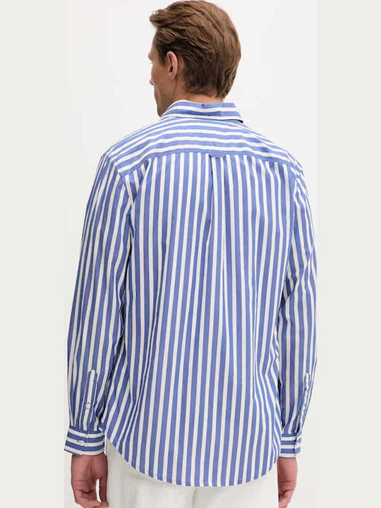 Long Sleeve Denim Shirt in Regular Fit Striped White/Blue