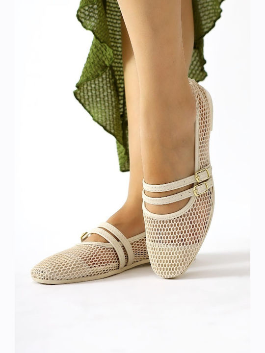 Women's Ballerina Shoes With Strap in Beige Colour