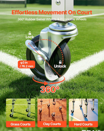 Vevor Tennis Pickleball Ball Collection Cart Foldable Wheels Stainless Steel Storage Bag Capacity 200 Balls Kzdwqsntc200be5dr001v0