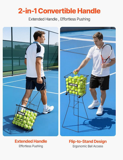 Vevor Καρότσι Συλλογής Μπαλών Τένις Pickleball Ρόδες Χωρητικότητα 75 Μπάλες Wqsnljtgtg75z8red001v0