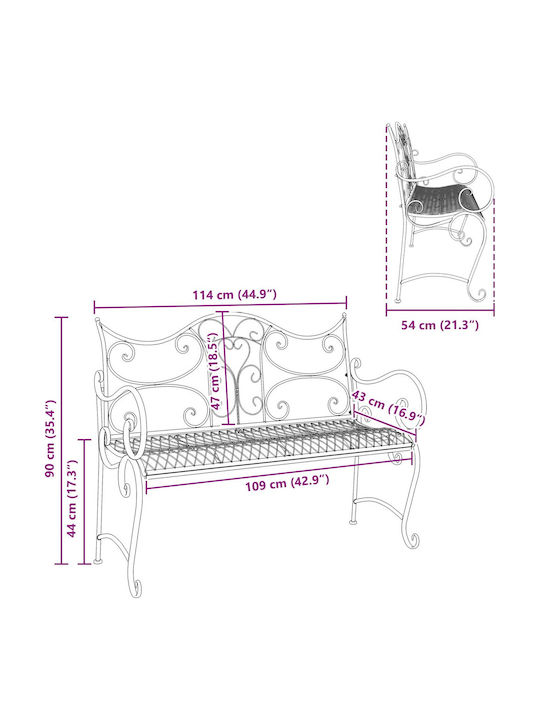 Metallisches Gartenbank Schwarz 114x56.5x90cm