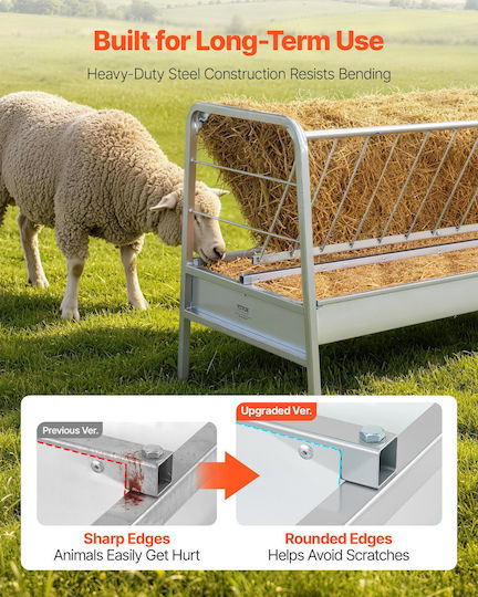 Vevor Alimentator Metalic Pentru Ovine Cu Capacitate 212 Litri 147x70x86.5cm