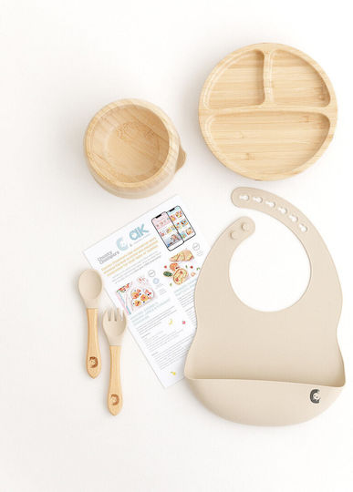 Cheeky Chompers Bamboo Feeding Set With Anti-Slip Beige Base 5 Pieces