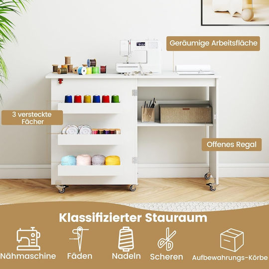 Costway Folding Sewing and Craft Table Hidden Storage Spaces Jv14295wh