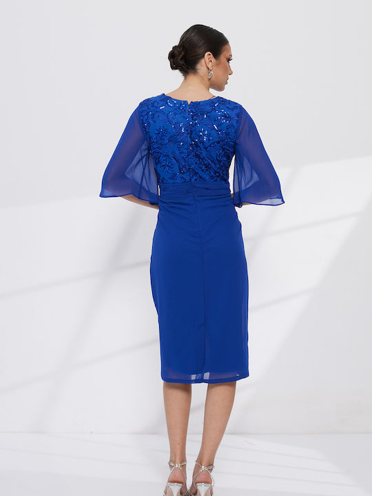 Summer Midi Evening Dress with Mesh Mesh