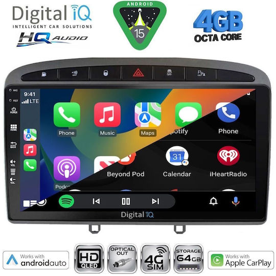 Digital IQ Ηχοσύστημα Αυτοκινήτου για Peugeot 308 / RCZ 2007-2012 (Bluetooth/USB/WiFi/GPS/Apple-Carplay/Android-Auto) με Οθόνη Αφής 9"