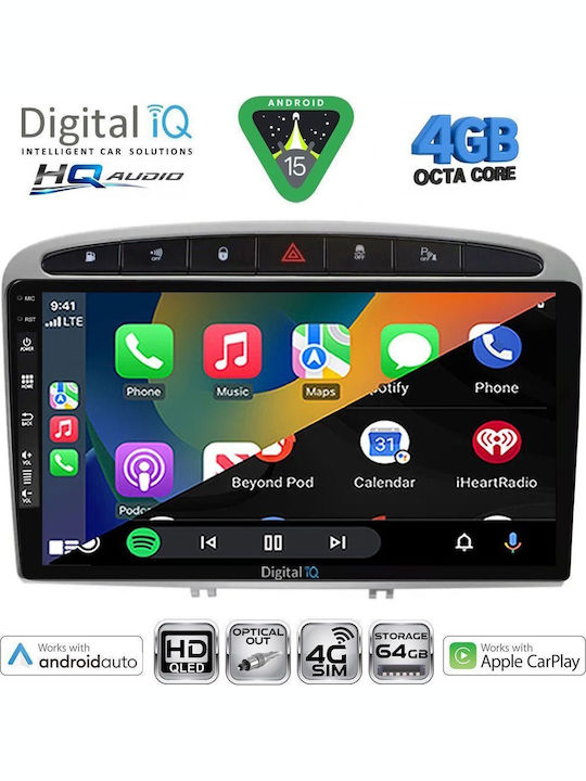 Digital IQ Car Audio System for Peugeot 308 / RCZ 2007-2012 (Bluetooth/USB/WiFi/GPS/Apple CarPlay/Android Auto) with 9" Touch Screen