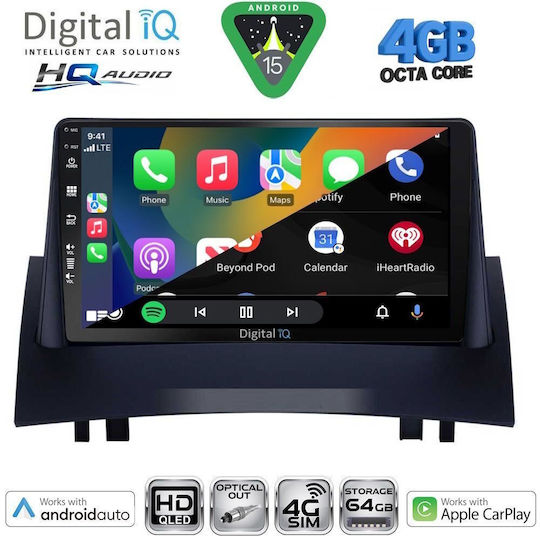Digital IQ Car Audio System for Renault Megane 2002-2008 Bluetooth USB WiFi GPS Apple CarPlay Android Auto with 9" Touch Screen