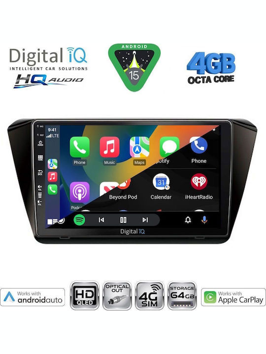 Digital IQ Car Audio System for Skoda Rapid 2014-2019 with Clima (Bluetooth/USB/WiFi/GPS/Apple CarPlay/Android Auto) with 9" Touch Screen