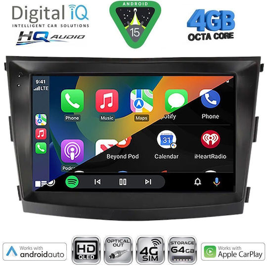 Digital IQ Car Audio System for Ssangyong Tivoli Bluetooth USB WiFi GPS Apple CarPlay Android Auto with 9" Touch Screen