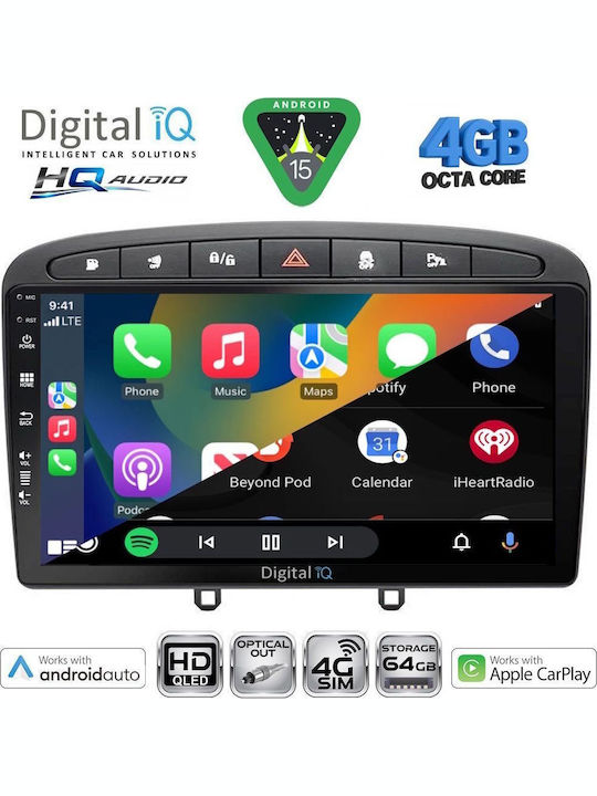Digital IQ Car Audio System for Peugeot 308 / RCZ 2007-2012 (Bluetooth/USB/WiFi/GPS/Apple CarPlay/Android Auto) with 9" Touch Screen