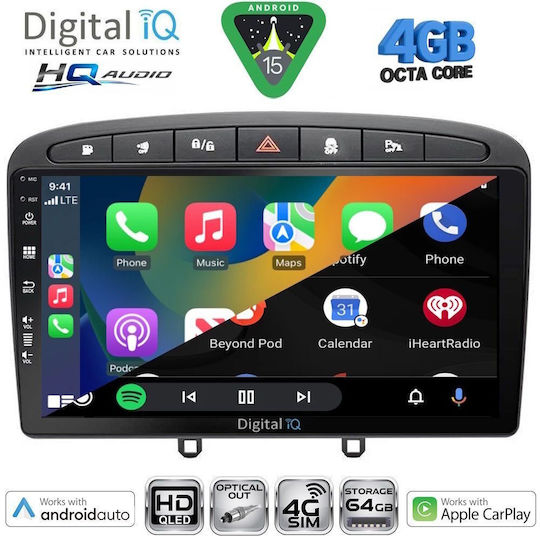Digital IQ Car Audio System for Peugeot 308 / RCZ 2007-2012 (Bluetooth/USB/WiFi/GPS/Apple CarPlay/Android Auto) with 9" Touch Screen