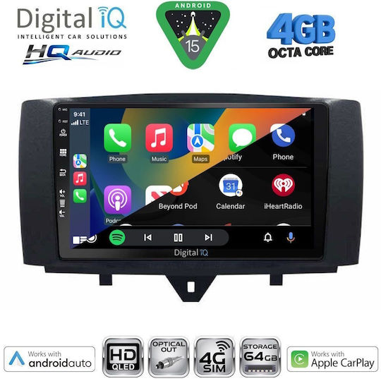 Digital IQ Ηχοσύστημα Αυτοκινήτου για Smart ForTwo 2010-2015 (Bluetooth/USB/WiFi/GPS/Apple-Carplay/Android-Auto) με Οθόνη Αφής 9"
