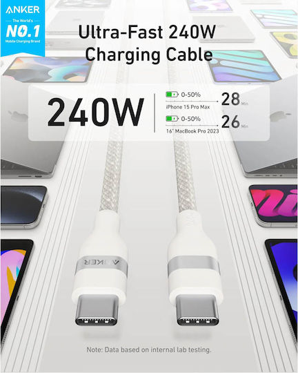 Anker Braided USB 2.0 Cable USB-C male - USB-C 240W Λευκό 0.9m A82E2H21