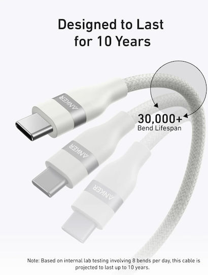 Anker Braided USB 2.0 Cable USB-C male - USB-C 240W Λευκό 0.9m A82E2H21