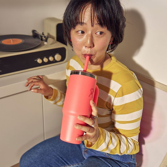 Hydro Flask Handled Tumbler Θερμός Ανοξείδωτο 710ml Popstar Pink με Καλαμάκι και Λαβή