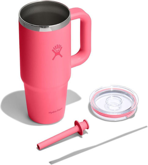 Hydro Flask Handled Tumbler Θερμός Ανοξείδωτο 710ml Popstar Pink με Καλαμάκι και Λαβή