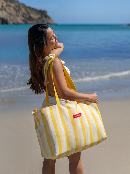Κίτρινη Canvas Tote Bag 50x20x35 Cm Φερμουάρ & Εσωτερική Θήκη Brunet Flamingueo