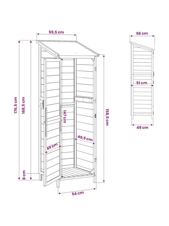Wooden Garden Shed M0.595xP0.56xH1.765m