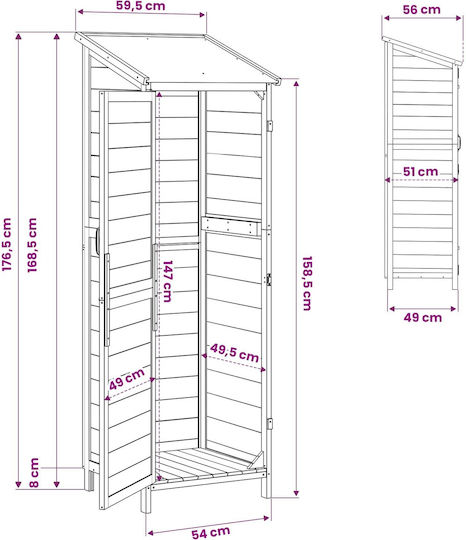 Wooden Garden Shed M0.595xP0.56xH1.765m