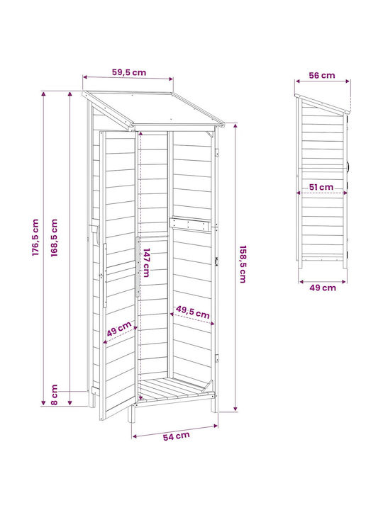 Wooden Garden Shed Length 0.595m Width 0.56m Height 1.765m