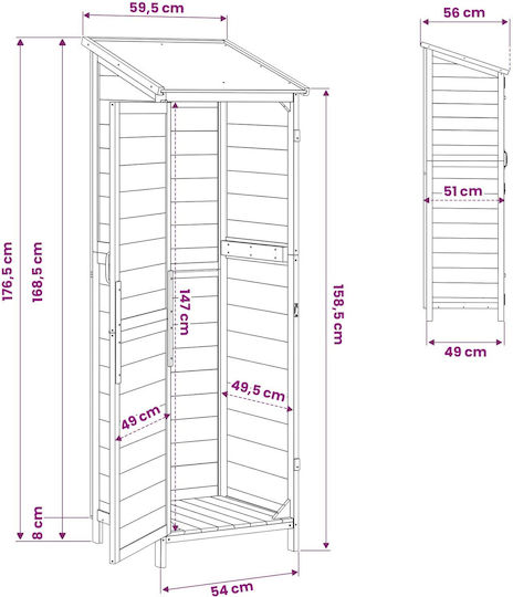 Wooden Garden Shed White 0.595x0.56x1.765m