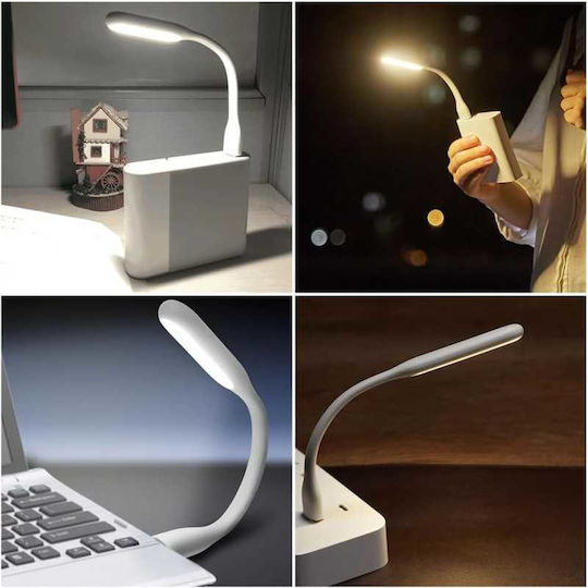 Lampă Led Mini Portabilă 1.2w Braț Flexibil Alimentare Usb Albă 16 Cm