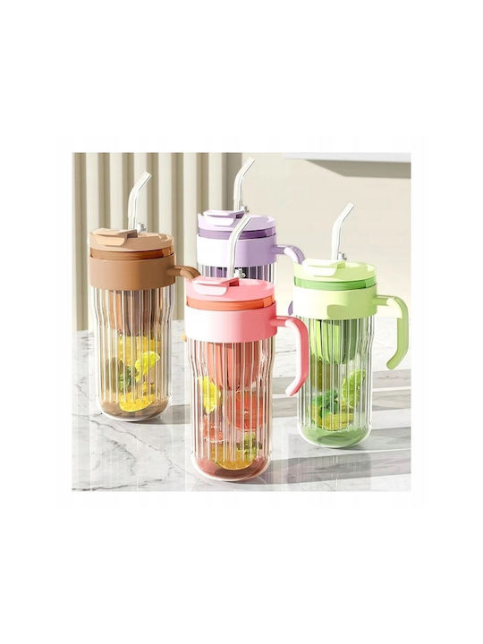 ecarla Plastic Glass in Brown Colour with Straw 550ml