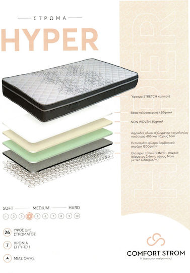 Comfort Strom Hyper Einzel Orthopädische Matratze 100x190x26cm mit Bonell-Federn