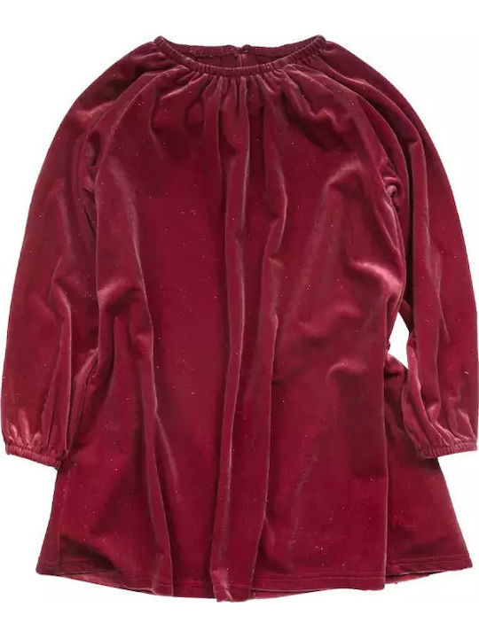 Sparkles Children's Dress Long Sleeve Velvet Bordeaux