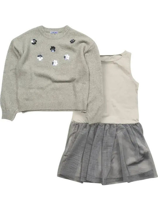 Children's Dress Long Sleeve Knitted Silver