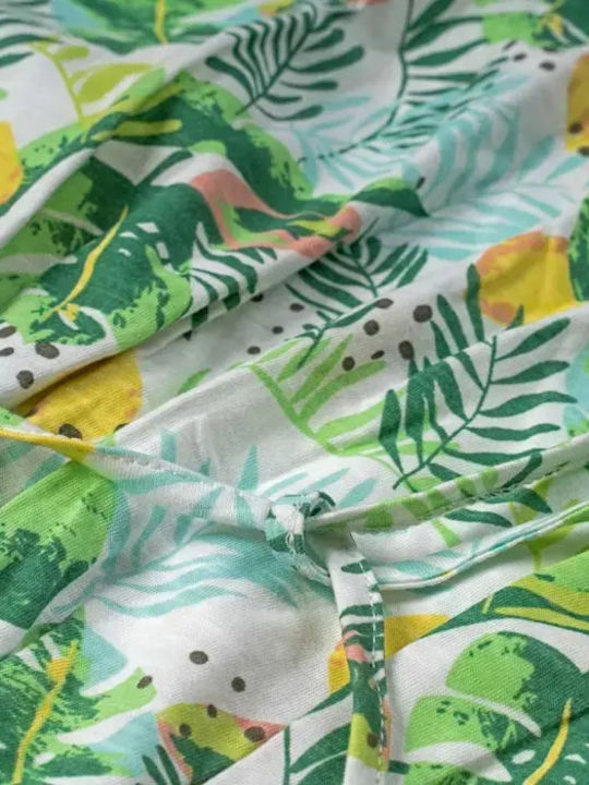 Rochie De Fete Tropical Fruits Mâneca Scurtă Floral Set Cu Accesorii Verde