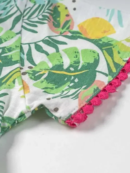 Rochie De Fete Tropical Fruits Mâneca Scurtă Floral Set Cu Accesorii Verde