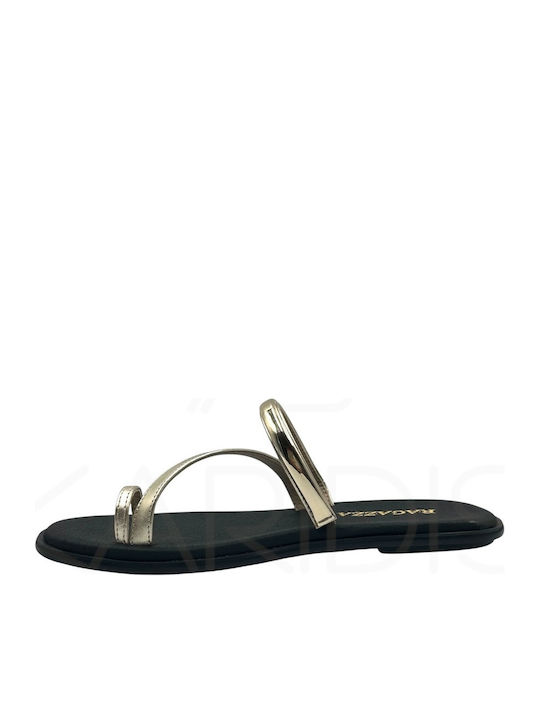 Leder Flache Damen Sandalen Gold
