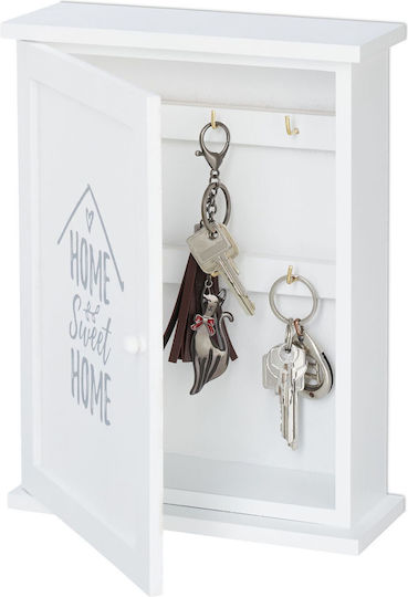 Cutie de depozitare chei din lemn cu 6 cârlige Dimensiuni 29 X 22 X 8 cm Alb Home Sweet Home Relaxdays
