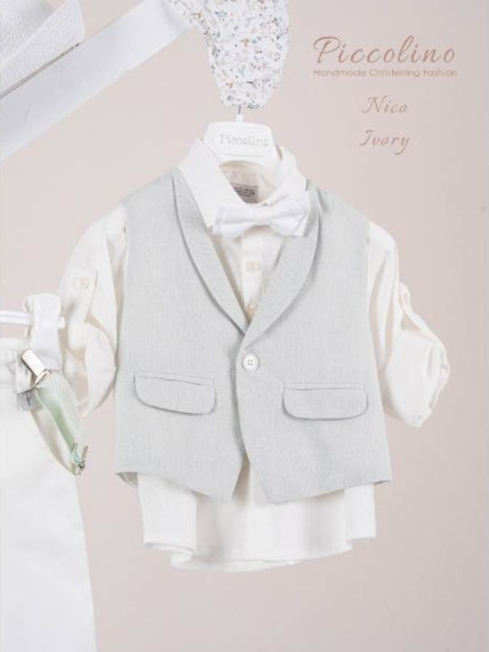 Piccolino Baptism Suit with Vest for Boys Nico Ecru AG26S96 Ivory