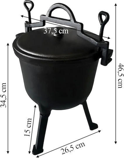 Oală Din Fontă Zola 7 L 3 Picioare Capac Inclus 37.5 X 46.5 Cm Neagră
