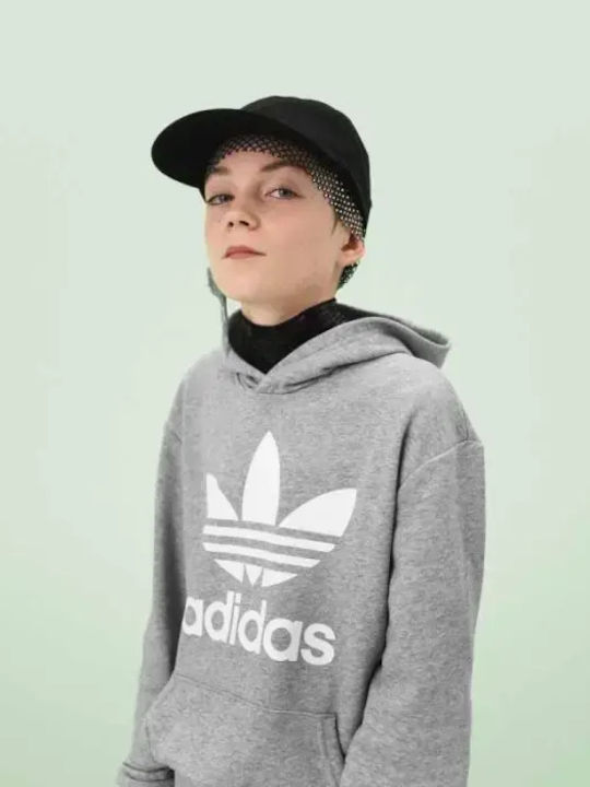 Kids Sweatshirt with Hood and Pockets Gray Trefoil